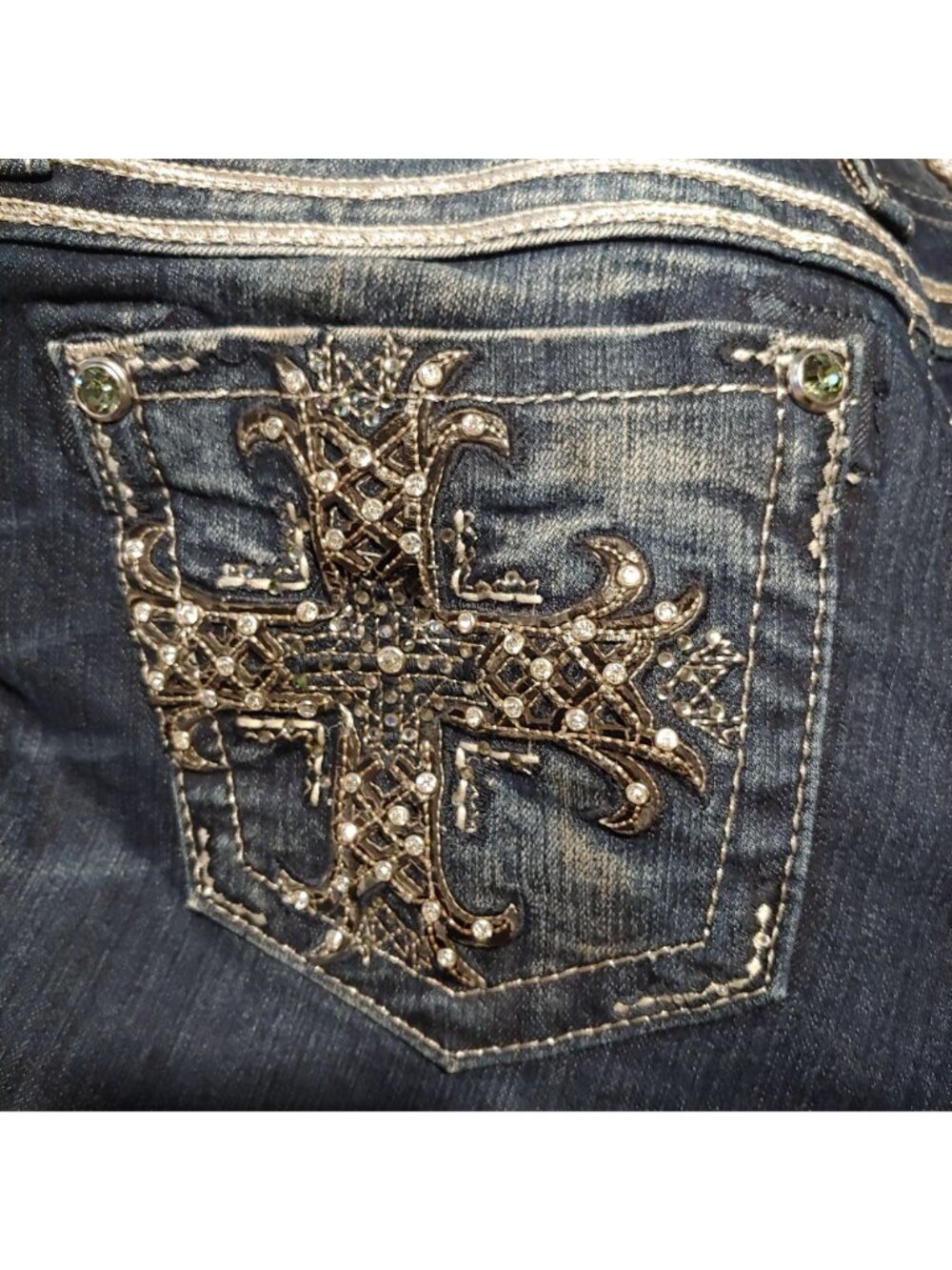 Miss Me Dark Blue Denim Shorts with Embellished Cross Detail - Picture 12 of 13